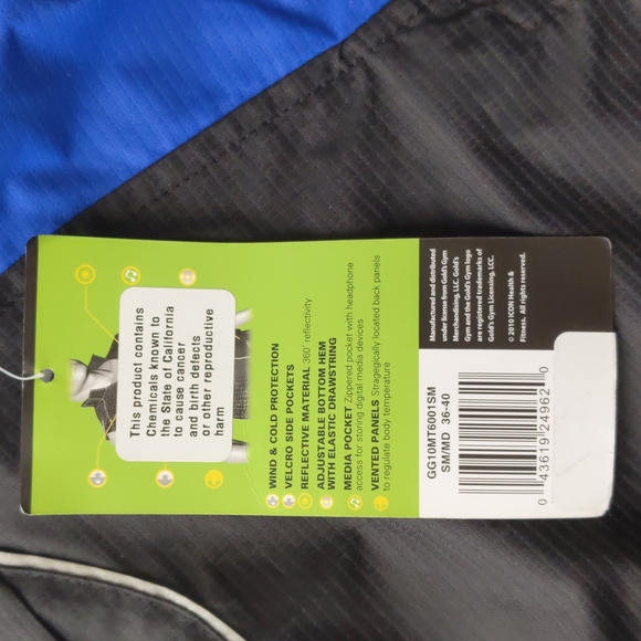 GOLDS GYM Men's Zip Outdoor Cycling Running Reflective Vest Jacket Small NWT! - Picture 5 of 6